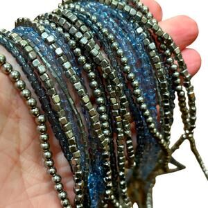 Chico’s multistrand beaded necklace blue silver beads tribal statement w/ FLAW